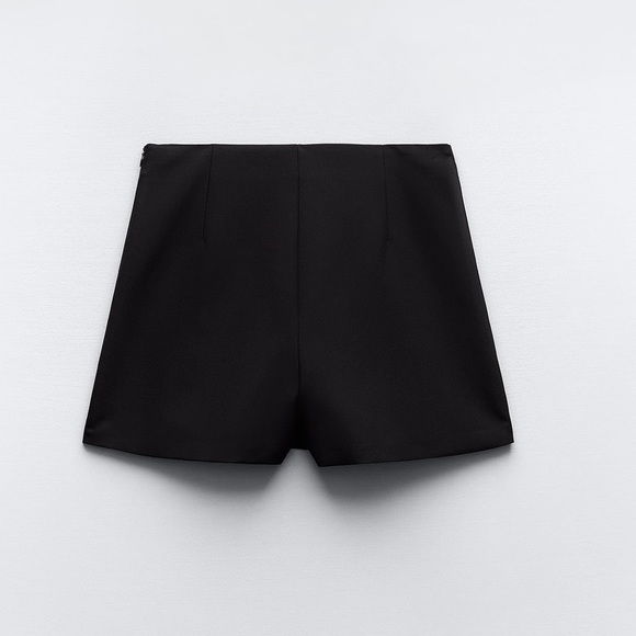 Zara Black high waist Skort Short With Side Satin Effect Band Front slits S NWT - Picture 8 of 13